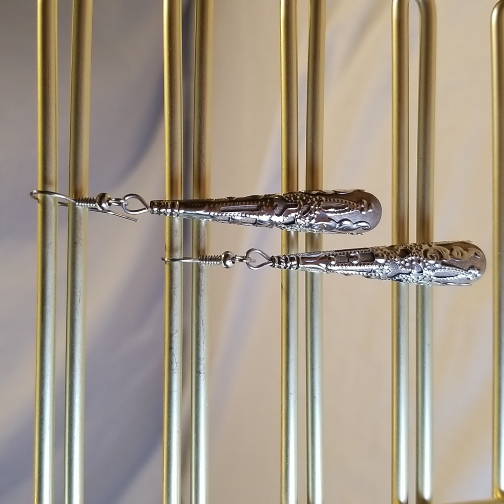 Silver and Wood Drop Earrings